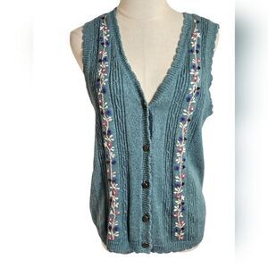 Cottage Essentials Vintage Green Embroiderd Vest